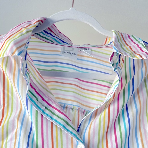Rainbow stripe button up shirt, women’s size large - Picture 3 of 4